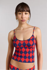 Damson Madder wren tankini top - harlequin print
