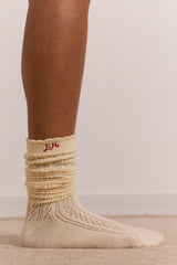 Damson Madder knee high pointelle socks - butter yellow