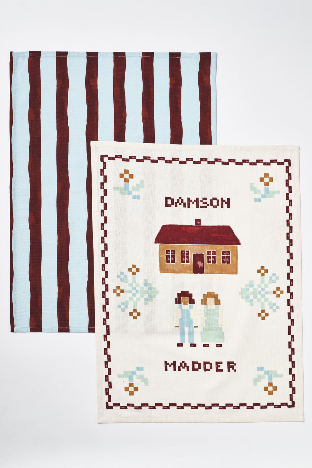 Damson Madder set of 2 tea towels - house/stripe