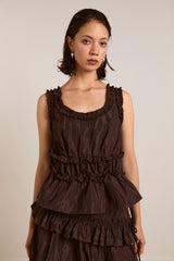 Damson Madder everly ruffle blouse - choc taffeta