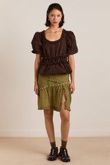 Damson Madder everly ruffle blouse - choc taffeta