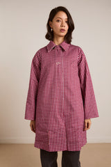 Damson Madder mercedes bow reversible trench - ecru & gingham coat