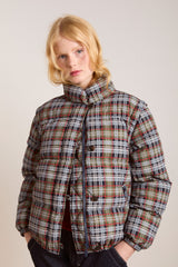 Damson Madder pearl hooded puffer - multi check