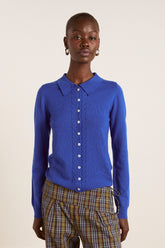 Damson Madder voula fine gauge cardigan blue