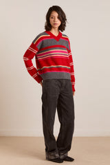 Damson Madder rene merino wool v jumper pink/red stripe