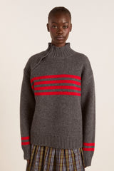 Damson Madder tallulah high neck lambswool jumper - charcoal/red