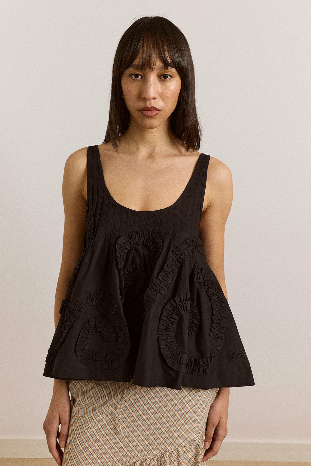 Damson Madder stella ruffle cami - black