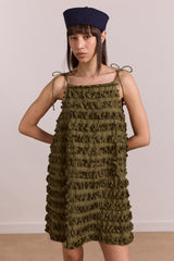 Damson Madder leili ruffle mini dress- olive