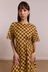Damson Madder harmony sheer midi dress - choc avo gingham