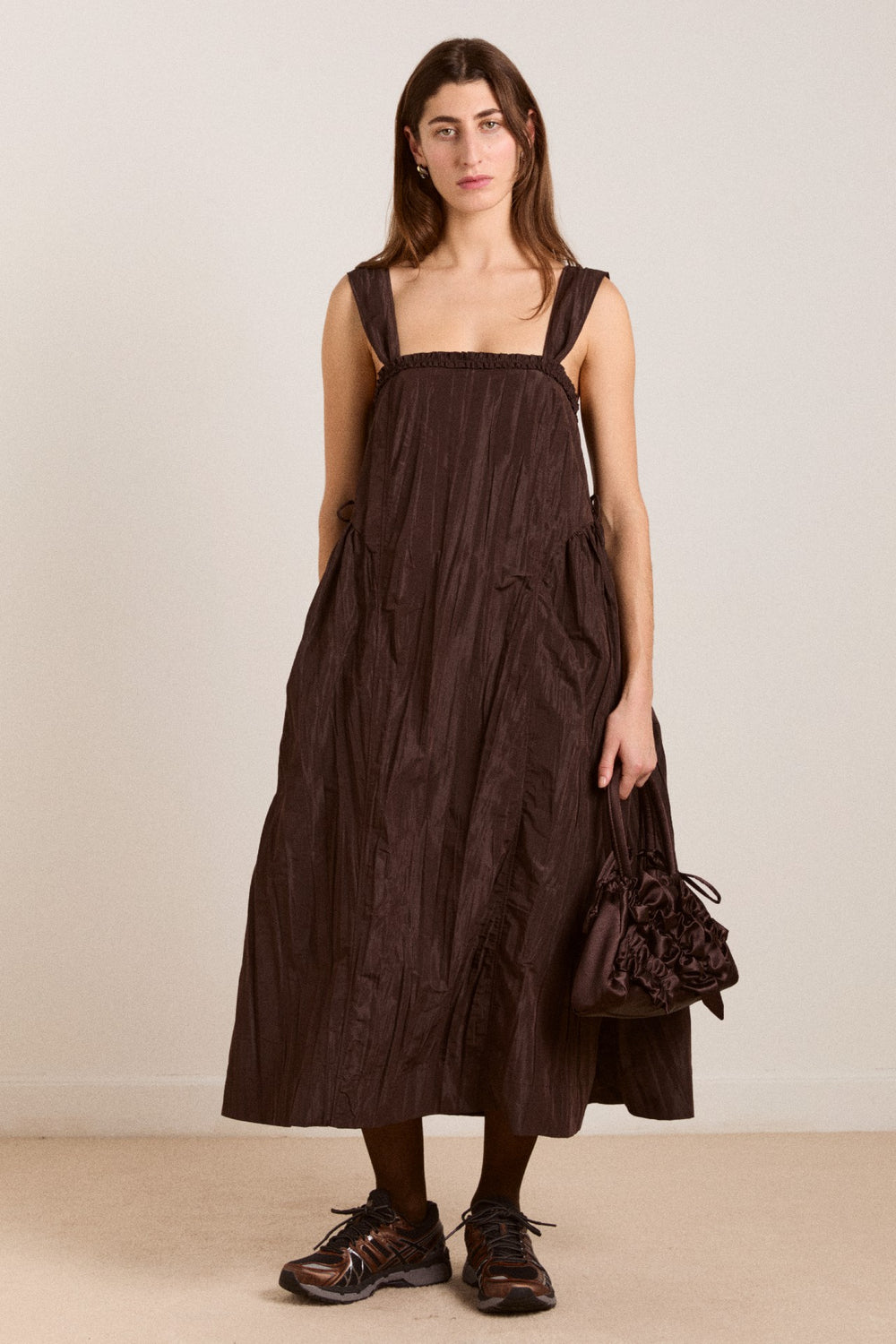 Damson Madder elina midi dress - choc taffeta