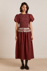 Damson Madder audrey midi dress - burg/butter stitching