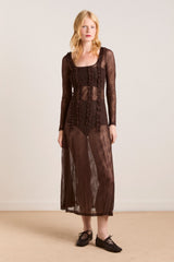 Damson Madder raphi lace midi dress - coffee