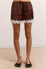 Damson Madder charis satin lace shorts - choc