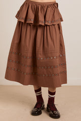 Damson Madder anika eyelet skirt with ruffle belt- tan