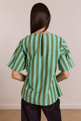 Damson Madder estelle t-shirt blouse - aqua olive stripe