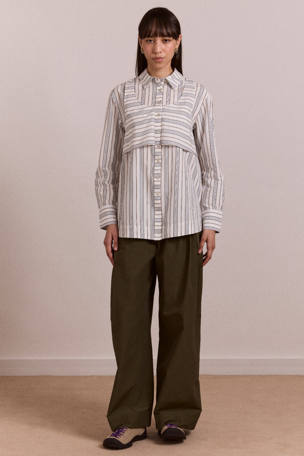 Damson Madder valeria double layer shirt - caraway stripe