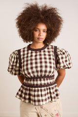 Damson Madder everly ruffle blouse - butter gingham