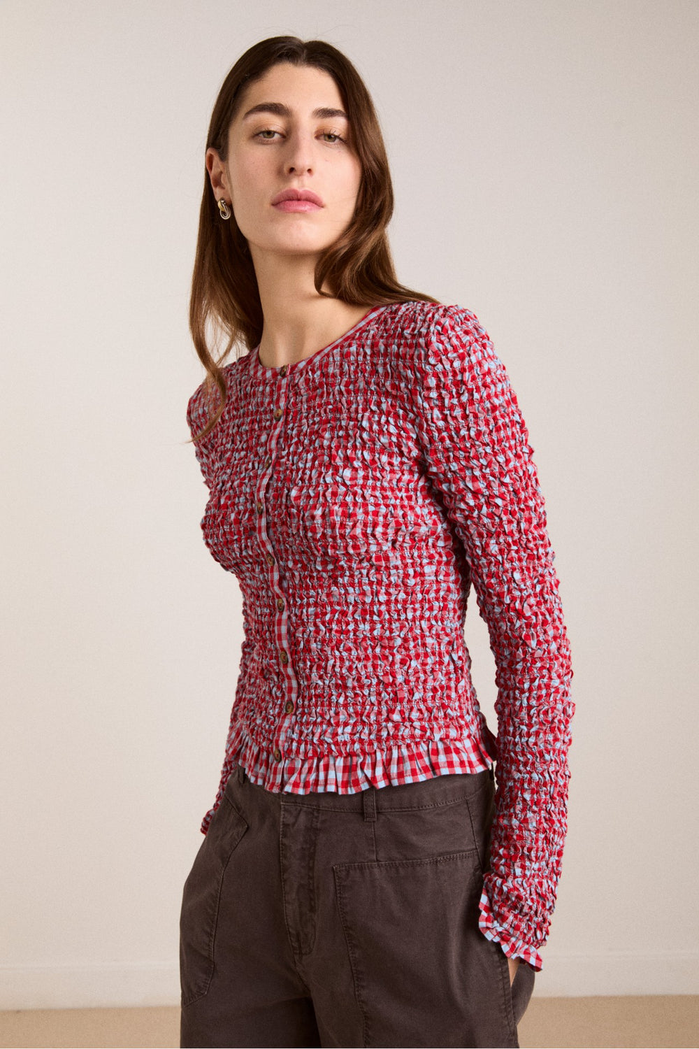 Damson Madder elliana smocked cardi - blue & red gingham