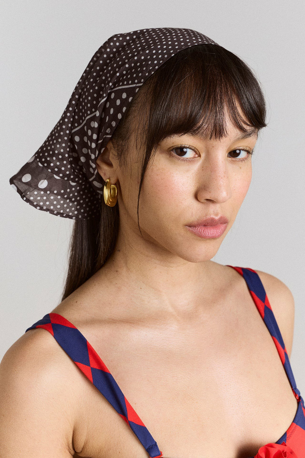 Damson Madder frill edge headscarf - washed black spot stripe print