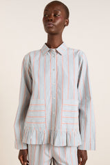 Damson Madder frill florie pj set - blue/burg stripe