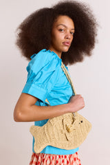 Damson Madder raffia fish bag with bag charm - natural