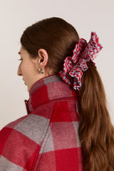 Damson Madder frill edge scrunchie - blue & red gingham