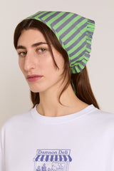 Damson Madder tie headscarf - navy/lime stripe