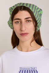 Damson Madder tie headscarf - navy/lime stripe