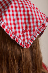 Damson Madder tie headscarf - red/blue gingham