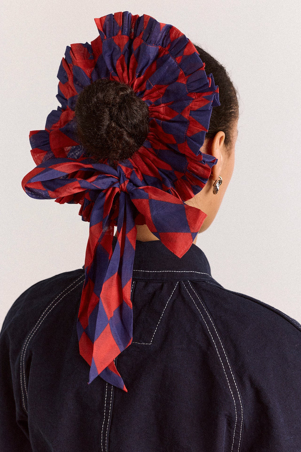 Damson Madder tie detail scrunchie - harlequin
