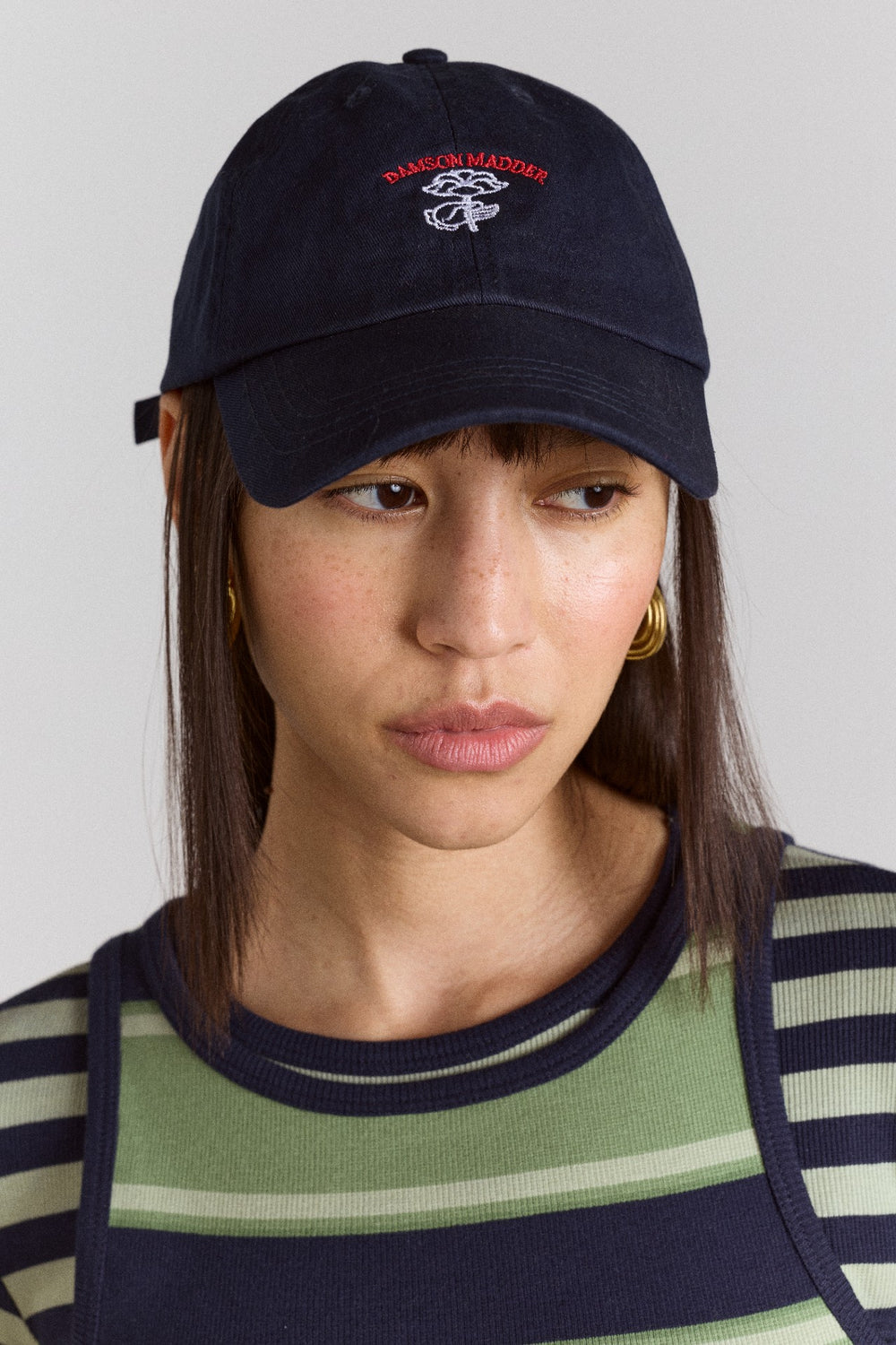 Damson Madder cap with flower embroidery - navy