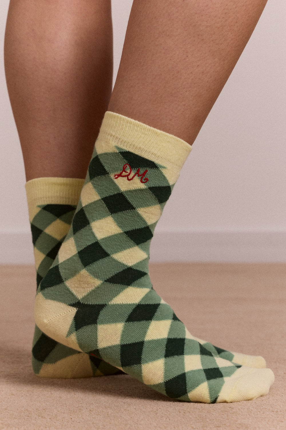 Damson Madder calf length 2 pack socks- gingham