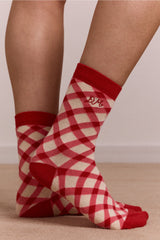Damson Madder calf length 2 pack socks- gingham