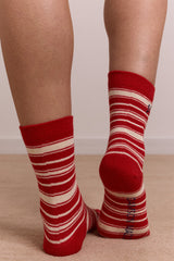 Damson Madder calf length socks - cream & red stripe