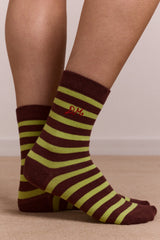 Damson Madder calf length 2 pack socks - choc & avocado