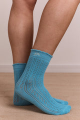 Damson Madder calf length 2 pack pointelle socks- celery & aqua