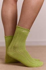 Damson Madder calf length 2 pack pointelle socks- celery & aqua