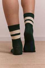Damson Madder sporty calf length socks - green & cream