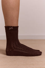 Damson Madder calf length 2 pack pointelle socks - choc & pink