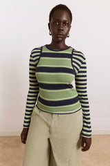 Damson Madder manon layered 2 in 1 top - green stripe