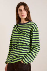 Damson Madder prudie ruffle tee - navy/lime
