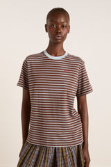 Damson Madder ariel relaxed ss tee - brown/blue stripe