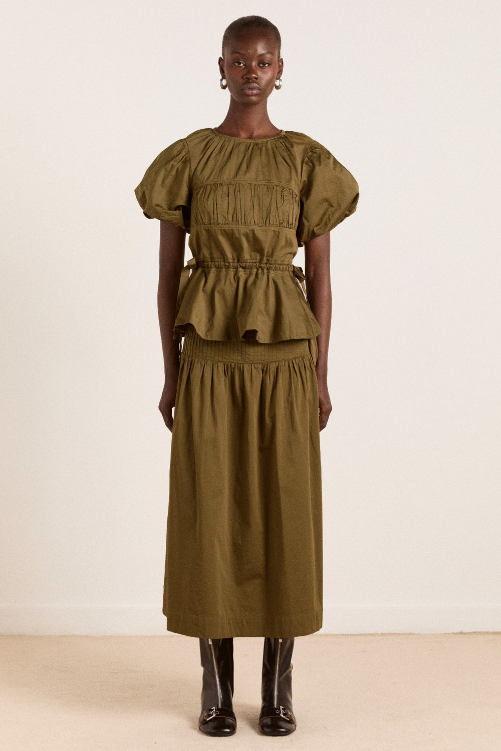 Damson Madder hadley blouse - olive cotton satin