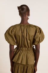 Damson Madder hadley blouse - olive cotton satin