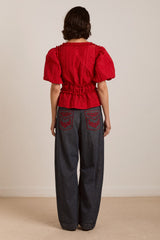 Damson Madder everly ruffle blouse red tafetta