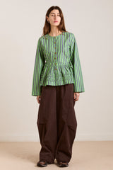 Damson Madder madison blouse - navy pop green stripe