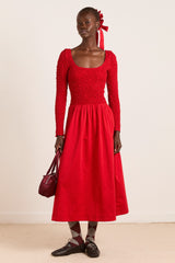 Damson Madder malinda ls smocked midi dress- red