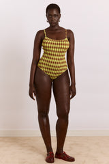 Damson Madder lilibet swimsuit - green & choc gingham print