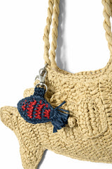 Damson Madder raffia fish bag charm - blue & red stripe