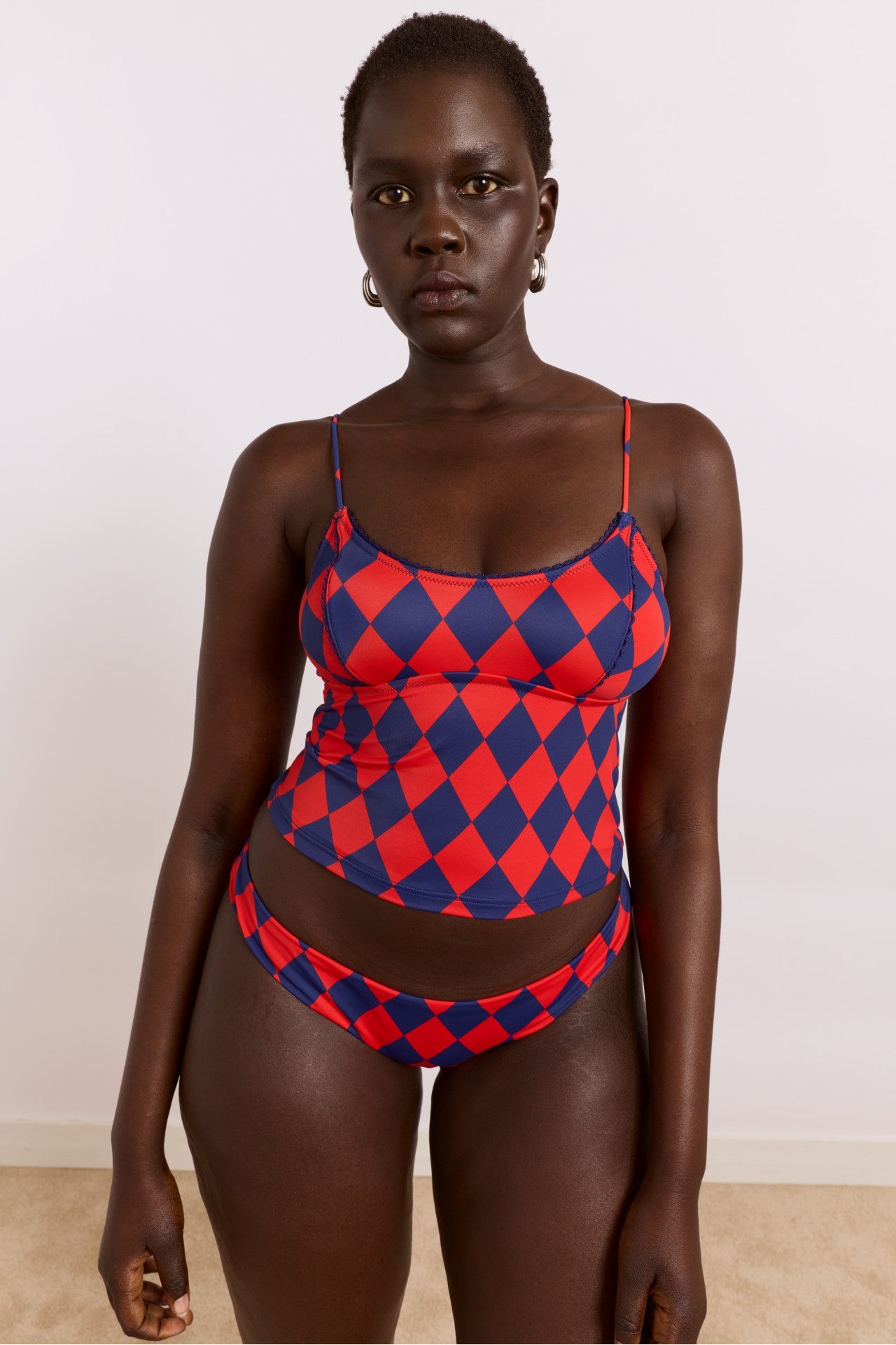 Damson Madder wren tankini top - harlequin print